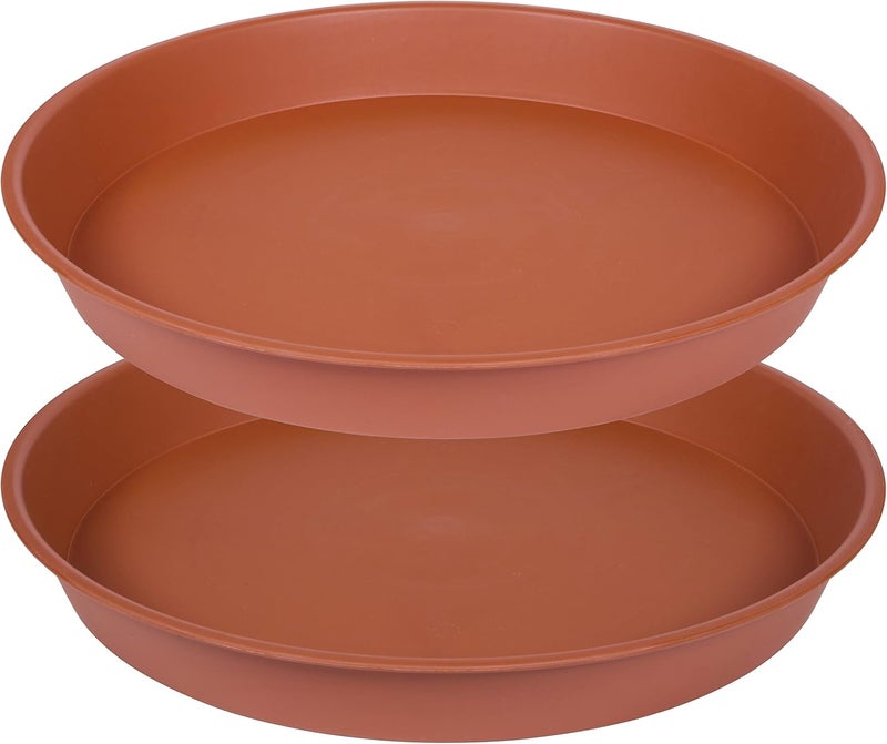 Bleuhome 2 Pack of 18 19 inch Plant Saucer Tray (16.5 inch Base), 2.7" Depth, Heavy Duty Plastic Saucer 19" Round, Plant Tray for Pots, Flower Plant Saucers for Indoors (19 inch, Terracotta) - Image 1